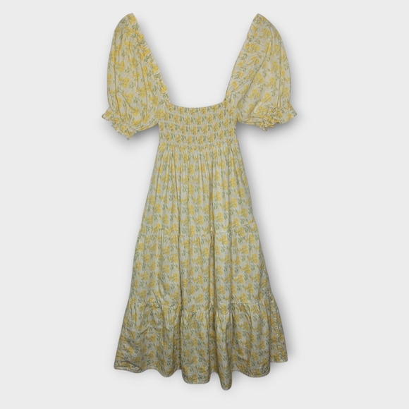 Faithfull The Brand Luisa Smocked Midi Dress XS Yellow Cottagecore Coquette - Picture 4 of 6